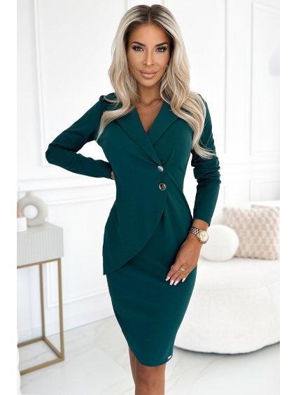 Női elegáns ruha nyakkivágásssal, gombokkal és gallérral