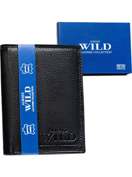 Fekete férfi bőr pénztárca RFID védelemmel Always Wild A208