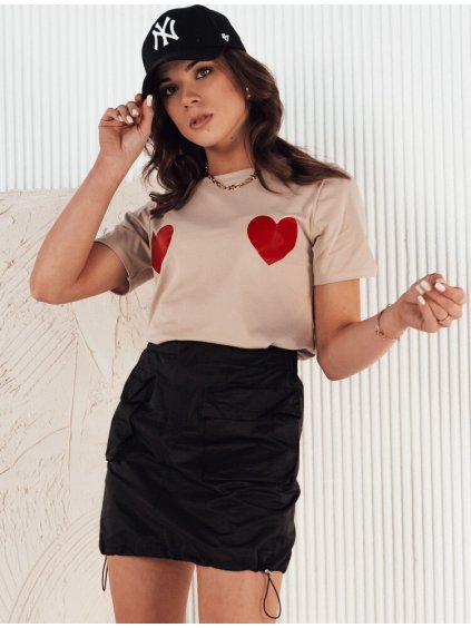 Bézs női póló szív mintákkal PALIS