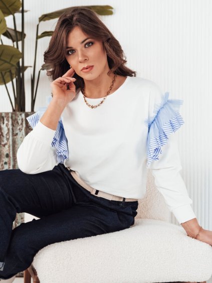 Krémszínű pulóver fodrokkal az ujján FALGIT