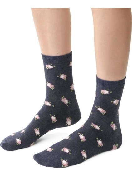 Sötétkék női zokni virággal Art.099