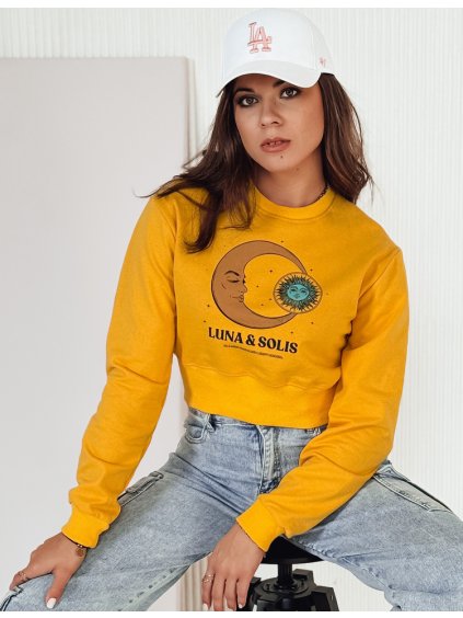 Mustárszínű női crop pulóver nyomtatással LUNA