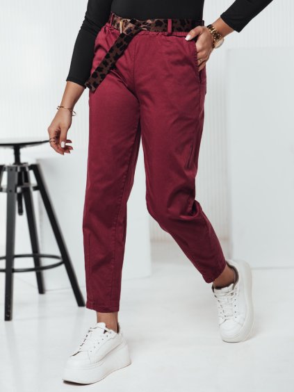 Bordó női egyenes nadrág övvel LEOCINCIN