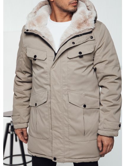 Férfi krémszínű téli parka kapucnival