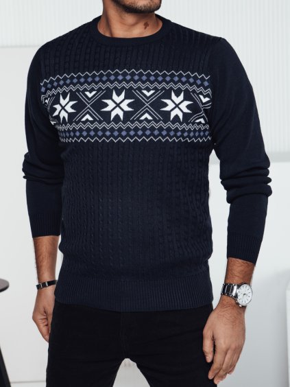 Sötétkék férfi pulóver norvég mintás
