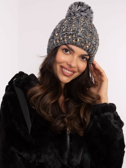Sötétszürke meleg sapka pomponnal