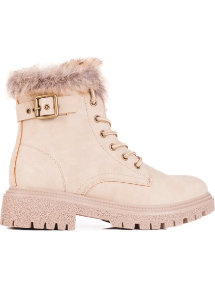 Bézs színű női bundás bakancs