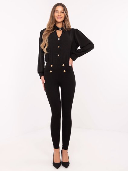 Fekete női elegáns leggings gombokkal