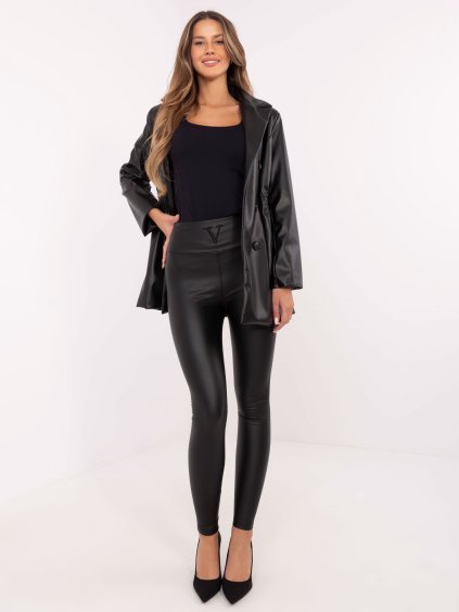 Fekete női bélelt műbőr leggings