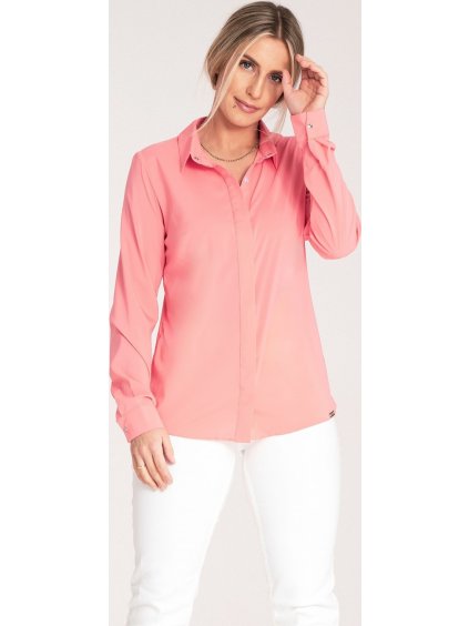 Korallszínű klasszikus női ing gallérral