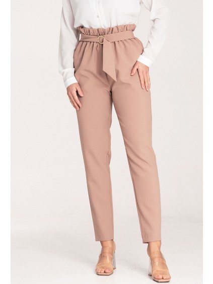 Női bézs elegáns nadrág övvel