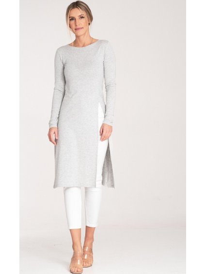 Szürke hosszú női blúz hasítékkal