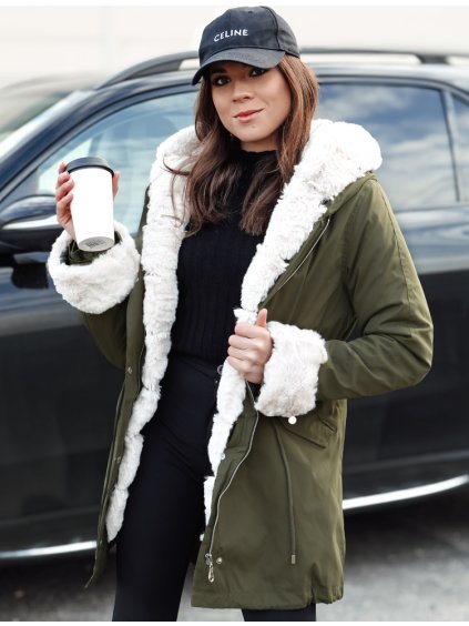 Sötétzöld női bélelt parka szőrmével STARBURST