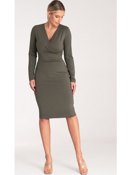 Női olívazöld testhezálló viszkóz ruha