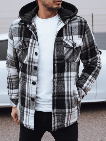 Fekete bélelt férfi kockás dzseki kapucnival