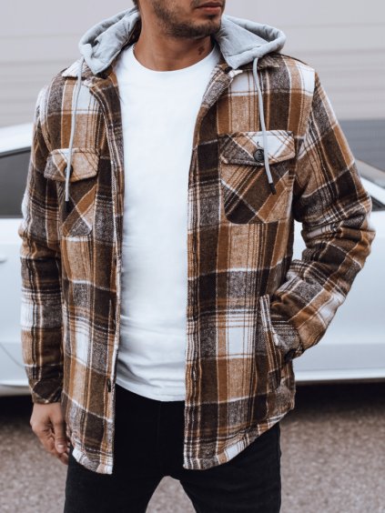 Barna kockás férfi átmeneti dzseki kapucnival