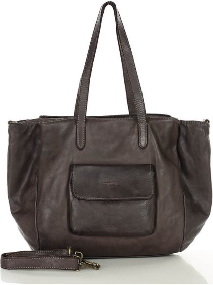 MARCO MAZZINI sötétbarna női háromrekeszes bőr shopper táska