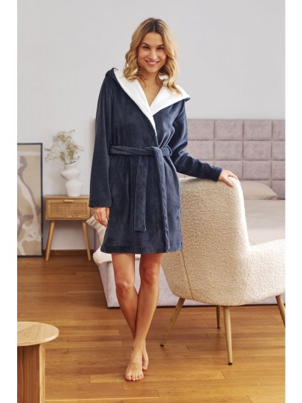 Női sötétszürke kényelmes fürdőköpeny kapucnival SOFT