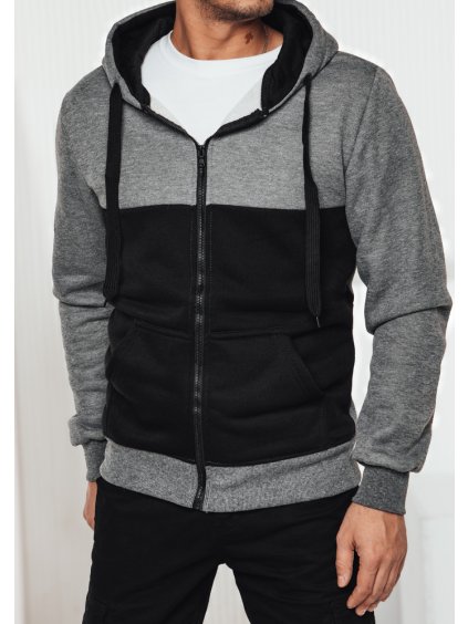 Szürke-fekete cipzáras férfi kapucnis pulóver