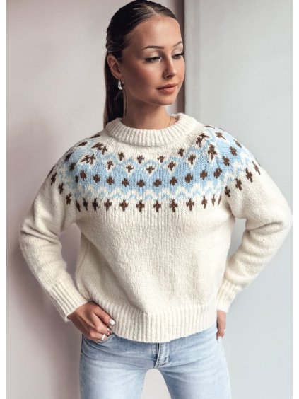 Női krémszínű skandináv mintás pulóver SKADOVA