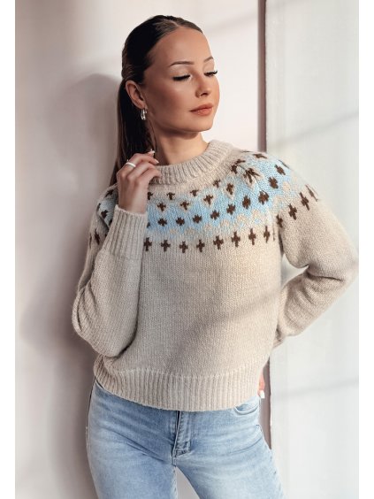 Női bézsszínű pulóver skandináv mintával SKADOVA
