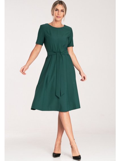 Női sötétzöld midi ruha övvel