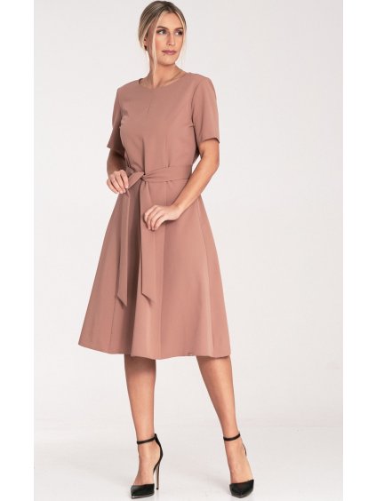 Női bézs midi ruha övvel