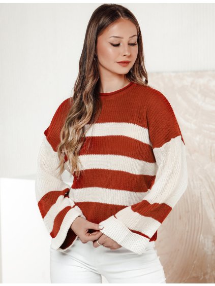 Fehér-piros női csíkos pulóver LINEZZA (Méret ONE SIZE)