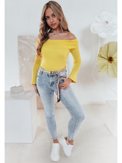 Sárga női pulóver nyitott vállakkal SHOWIT