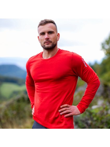 Piros könnyű férfi merinó gyapjú póló