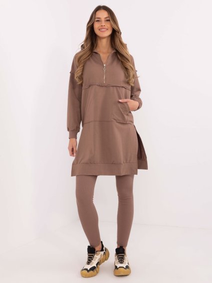 Barna női szett hosszú pulóverrel