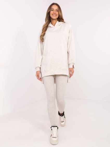 Bézs melange női szett bordázott nadrággal