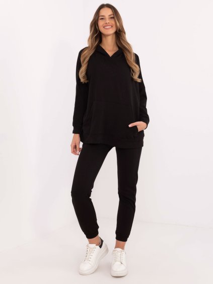 Fekete női tréningruha szett oversize pulóverrel