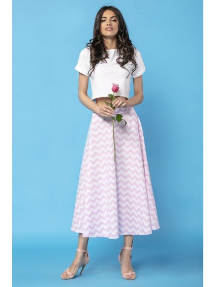 Női fehér-rózsaszín mintás midi szoknya cikcakk mintával (Rozmiar S)