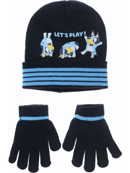 Sötétkék fiú sapka és kesztyű szett Bluey