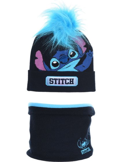 Sötétkék lány sapka és nyakmelegítő szett Stitch