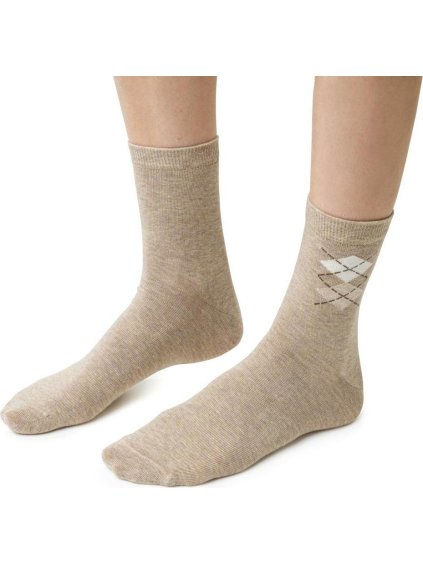 Bézs női pamut zokni mintával Art.099