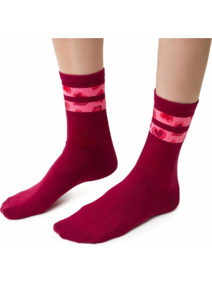 Bordó női mintás csíkos zokni Art.136