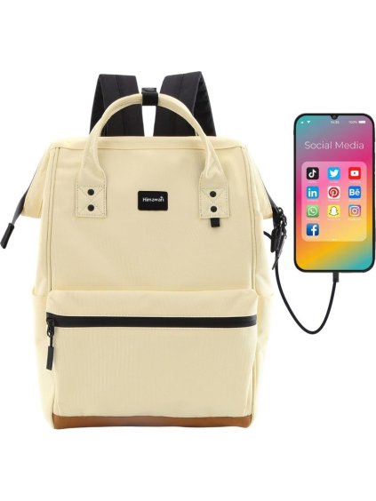 Himawari Világos sárga női hátizsák elülső zsebbel és USB porttal