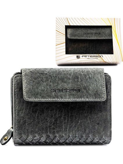 Peterson szürke női bőr pénztárca patent zárással V312