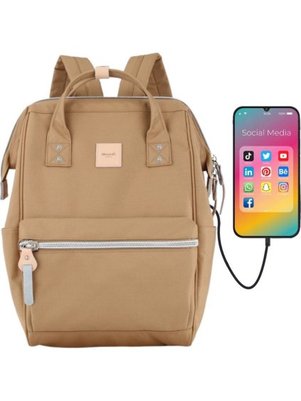 Himawari Világosbarna női hátizsák laptop zsebbel és USB porttal