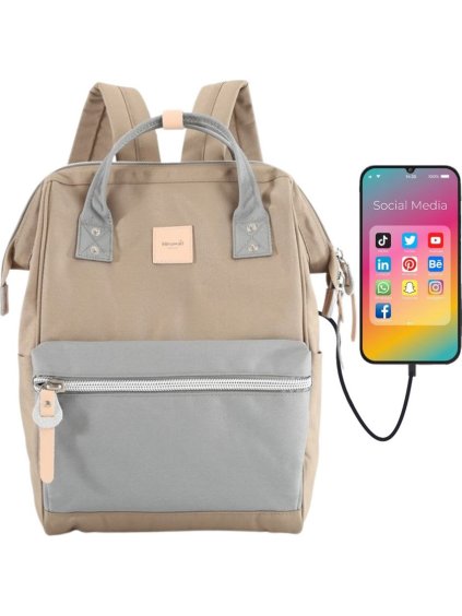 Himawari barna-szürke női hátizsák laptop zsebbel és USB porttal