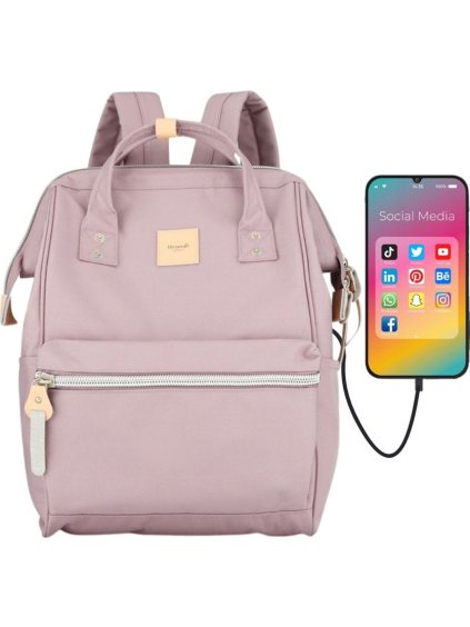 Himawari rózsaszín női hátizsák laptop zsebbel és USB-porttal