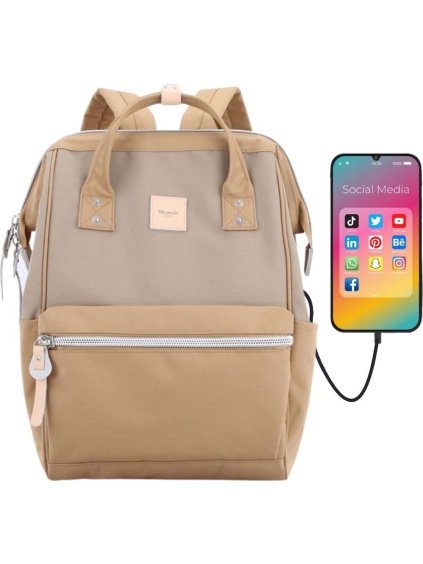 Himawari khaki-bézs női hátizsák laptop zsebbel és USB porttal