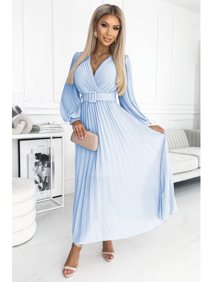 Világoskék redős ruha övvel KLARA