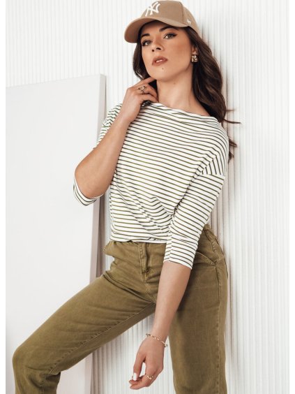 Fehér-zöld csíkos hosszú ujjú póló APRICALE