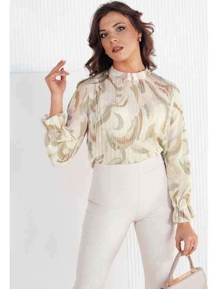 Bézs pliszírozott mintás blúz PALENO