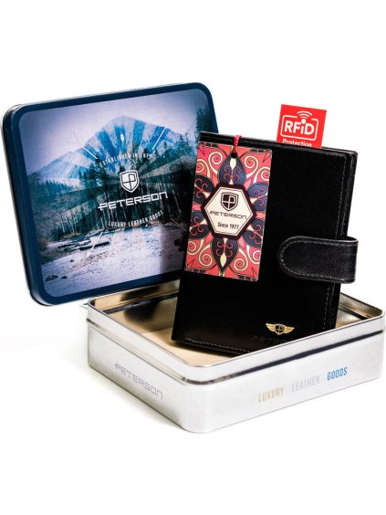 Peterson fekete klasszikus bőr pénztárca W103