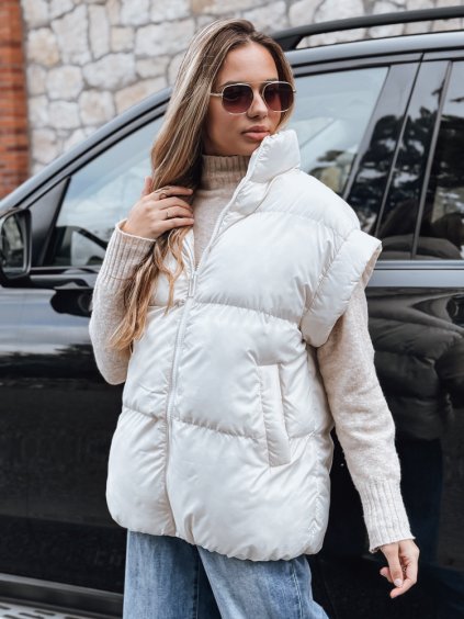 (Méret L) Krémszínű rövid steppelt mellény NIMIA