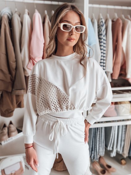 Női krémszínű pulóver áttört betéttel ELEGRA